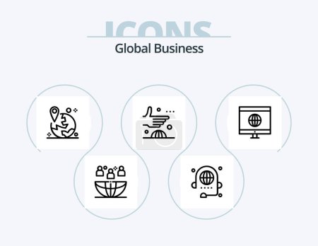 Ilustración de Global Business Line Icon Pack 5 Icon Design. foro. comunicación. La mano. inversión. financiación - Imagen libre de derechos