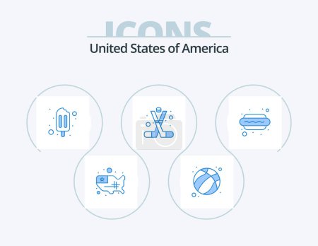 Illustration for Usa Blue Icon Pack 5 Icon Design. dog. america. ice cream. american. ice hockey - Royalty Free Image