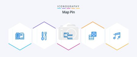 Illustration for Map Pin 25 Blue icon pack including . sound. movi. music. gambling - Royalty Free Image