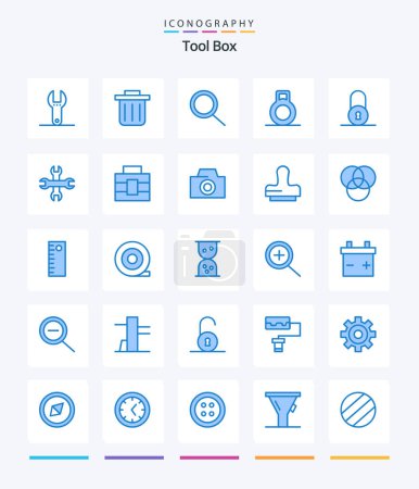 Illustration for Creative Tools 25 Blue icon pack  Such As camera. tools. circular. toolbox. wrench - Royalty Free Image