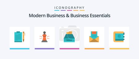 Illustration for Modern Business And Business Essentials Flat 5 Icon Pack Including data. accounting. advantage. files. strategy. Creative Icons Design - Royalty Free Image