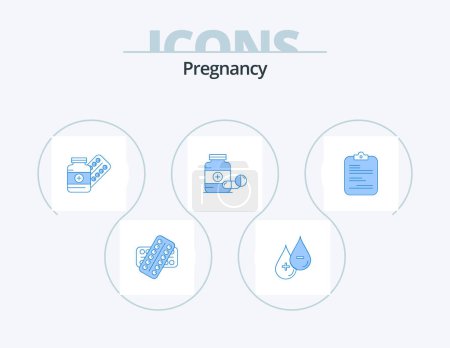 Illustration for Pregnancy Blue Icon Pack 5 Icon Design. medical. plus. tablet. capsule - Royalty Free Image