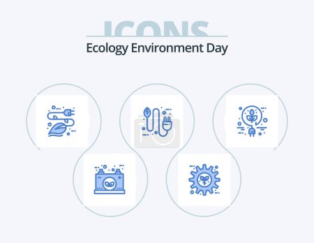 Téléchargez les illustrations : Ecology Blue Icon Pack 5 Icon Design. eco. bio. preference. eco. leaf - en licence libre de droit