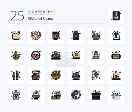 Illustration for Sauna 25 Line Filled icon pack including perfume. stone. lotus. sauna. flower - Royalty Free Image