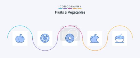 Téléchargez les illustrations : Fruits and Vegetables Blue 5 Icon Pack Including . coconut. fresh. intellect. apple - en licence libre de droit