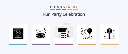 Téléchargez les illustrations : Party Glyph 5 Icon Pack Including lollipop. party. calendar. celebration. balloons. Creative Icons Design - en licence libre de droit