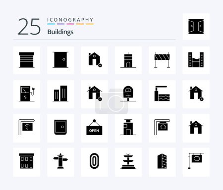 Ilustración de Edificios 25 Paquete de iconos de Glifos Sólidos incluyendo torre. edificios. puerta de casa. Antena. casa - Imagen libre de derechos