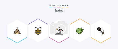 Téléchargez les illustrations : Spring 25 FilledLine icon pack including big. nature. ladybug. leaf. spring - en licence libre de droit