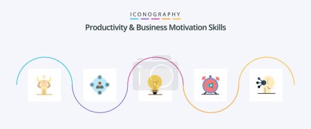 Téléchargez les illustrations : Productivity And Business Motivation Skills Flat 5 Icon Pack Including sound. mute. procrastination. clock. lightbulb - en licence libre de droit