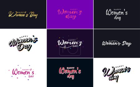 Ilustración de Set of Happy Woman's Day handwritten lettering. suitable for use in greeting or invitation cards. festive tags. and posters modern calligraphy collection on a white background - Imagen libre de derechos