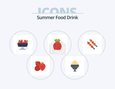 Téléchargez les illustrations : Boisson alimentaire d'été Flat Icon Pack 5 Icon Design. l'été. guimauve. la nourriture. fruits. produits alimentaires - en licence libre de droit