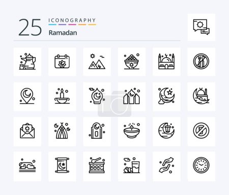 Illustration for Ramadan 25 Line icon pack including . egypt . feast . desert . arabia - Royalty Free Image