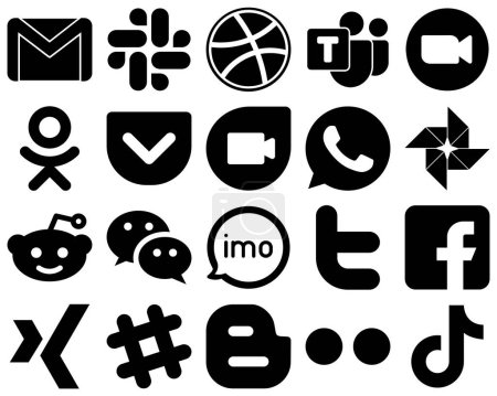 Illustration for 20 High-Quality Black Solid Icon Set such as wechat. google photo. video. whatsapp and pocket icons. Fully editable and professional - Royalty Free Image