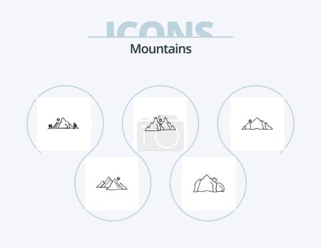 Ilustración de Mountains Line Icon Pack 5 Icon Diseño. hill. Montaña. naturaleza. Escena. naturaleza - Imagen libre de derechos