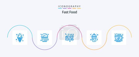 Téléchargez les illustrations : Fast Food Blue 5 Icon Pack Including food. coffee. cheese. tea. fast food - en licence libre de droit