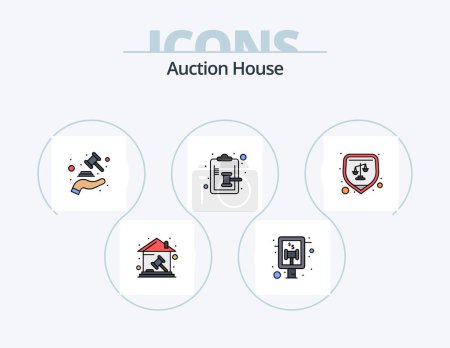 Téléchargez les illustrations : Auction Line Filled Icon Pack 5 Icon Design. label. bid. auction. court. justice - en licence libre de droit