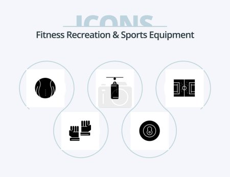 Ilustración de Fitness Recreación y equipo deportivo Glyph Icon Pack 5 Icon Design. fútbol. puñetazos. Pelota. saco de boxeo. bolsa - Imagen libre de derechos