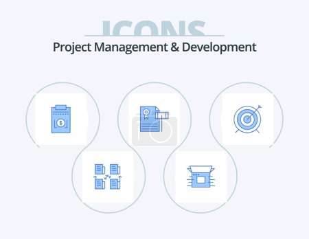 Ilustración de Project Management And Development Blue Icon Pack 5 Icon Design. gravel. vintage. product. auction . dollar - Imagen libre de derechos