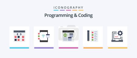 Illustration for Programming And Coding Flat 5 Icon Pack Including develop. code. develop. document. develop. Creative Icons Design - Royalty Free Image