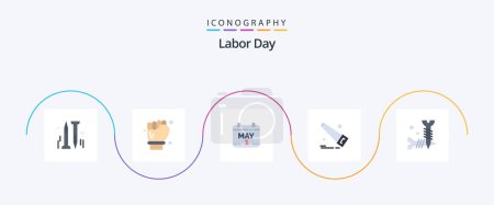 Illustration for Labor Day Flat 5 Icon Pack Including screws. diy. date. screw. hand - Royalty Free Image