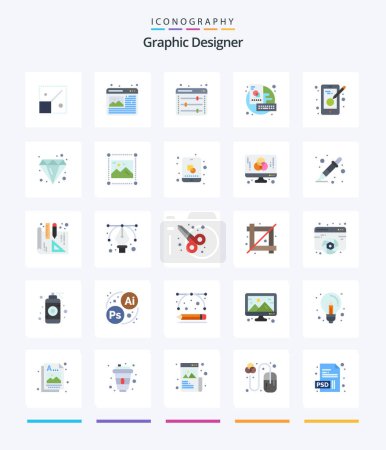 Illustration for Creative Graphic Designer 25 Flat icon pack  Such As design. creative. equalizer. sketch. board - Royalty Free Image