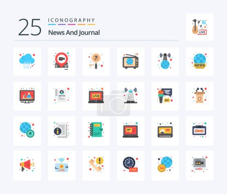 Ilustración de Noticias 25 Flat Color paquete de iconos incluyendo la radiodifusión. noticias. Pulsador. mundo. web - Imagen libre de derechos
