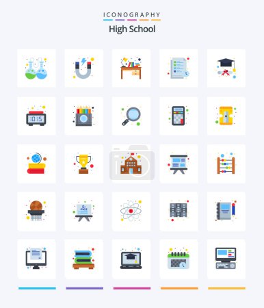 Illustration for Creative High School 25 Flat icon pack  Such As degree. study timetable. books. study time. study table - Royalty Free Image