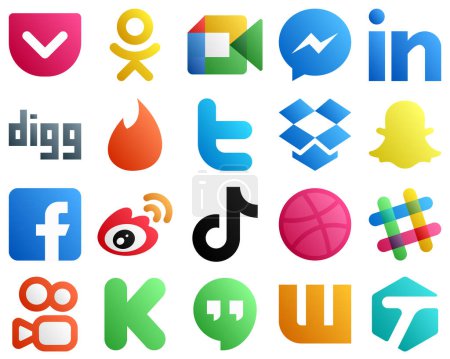 Illustration for 20 High Quality Gradient Social Media Icons such as fb. snapchat. linkedin. dropbox and twitter icons. Professional and high definition - Royalty Free Image