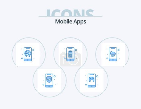 Téléchargez les illustrations : Applications mobiles Blue Icon Pack 5 Icône Design. mobile. batterie. contrôleur. app. navigation - en licence libre de droit