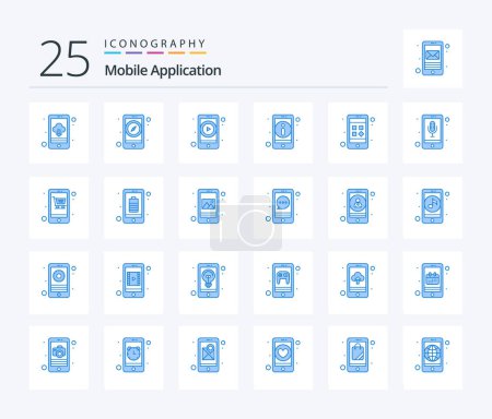 Illustration for Mobile Application 25 Blue Color icon pack including application. app. video app. more. detail - Royalty Free Image
