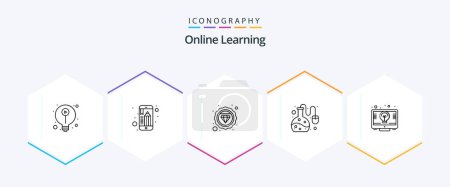 Illustration for Online Learning 25 Line icon pack including light. bulb. diamond. online science education. lab test - Royalty Free Image