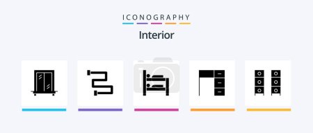 Ilustración de Interior Glyph 5 Icon Pack Incluyendo armario. interior. escritorio. muebles. trabajo. Diseño de iconos creativos - Imagen libre de derechos