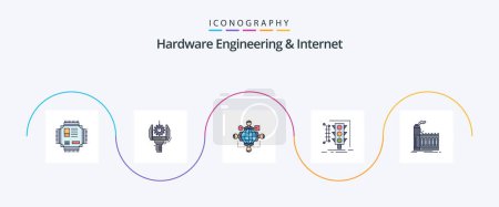 Illustration for Hardware Engineering And Internet Line Filled Flat 5 Icon Pack Including monitoring. city. production. meeting. logic - Royalty Free Image