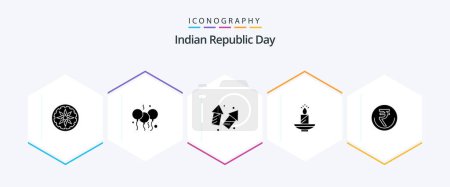 Illustration for Indian Republic Day 25 Glyph icon pack including lamp. diwali. christmas. christmas. new year - Royalty Free Image