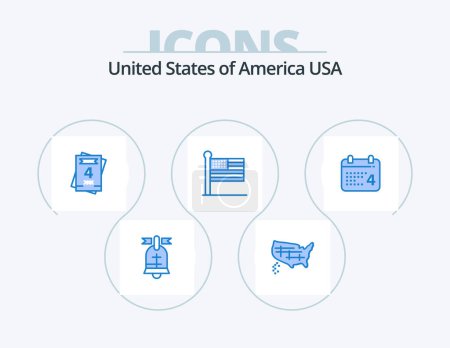 Ilustración de EE.UU. Blue Icon Pack 5 Icon Design. Fecha. Calendario. invitación. usa. estados - Imagen libre de derechos