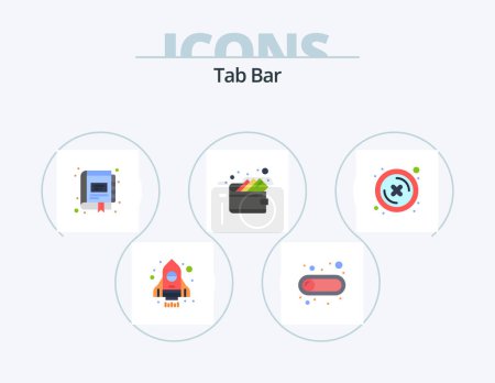 Téléchargez les illustrations : Tab Bar Flat Icon Pack 5 Icon Design. delete. close. digital. wallet. cash - en licence libre de droit