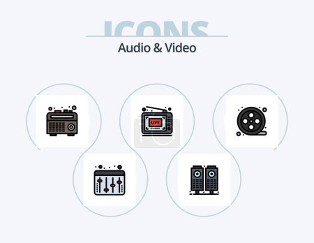 Téléchargez les illustrations : Ligne audio et vidéo rempli Icône Pack 5 Icône Design. . vidéo. son. les médias. caméra vidéo - en licence libre de droit