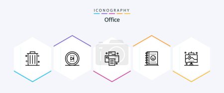 Illustration for Office 25 Line icon pack including . seo. print. office. planner - Royalty Free Image