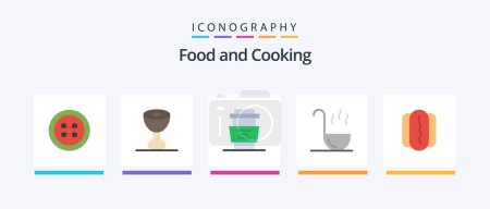 Téléchargez les illustrations : Food Flat 5 Icon Pack Including . hotdog. coffee. food. ladle. Creative Icons Design - en licence libre de droit