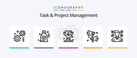 Ilustración de Task And Project Management Line 5 Icon Pack Incluyendo perfil. Hombre de negocios. Premio. Mira. monitor. Diseño de iconos creativos - Imagen libre de derechos