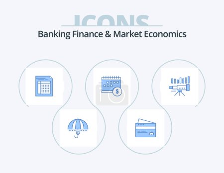 Illustration for Banking Finance And Market Economics Blue Icon Pack 5 Icon Design. bill. shopping. creditcard. money. credit - Royalty Free Image