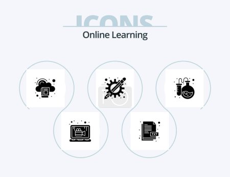 Téléchargez les illustrations : Online Learning Glyph Icon Pack 5 Icon Design. lab. learning apps. cloud. education apps. apps - en licence libre de droit