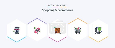 Téléchargez les illustrations : Shopping And Ecommerce 25 FilledLine icon pack including cart. shopping. shopping. groceries. box - en licence libre de droit
