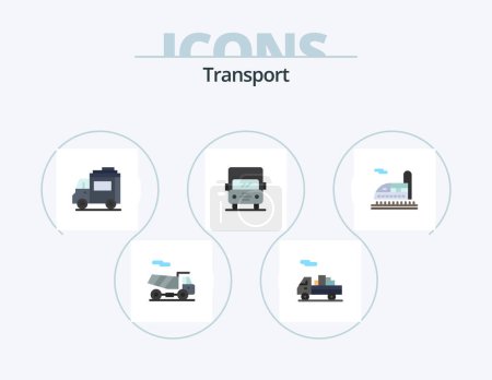 Téléchargez les illustrations : Transport Flat Icon Pack 5 Icon Design. . transport. people. train. truck - en licence libre de droit