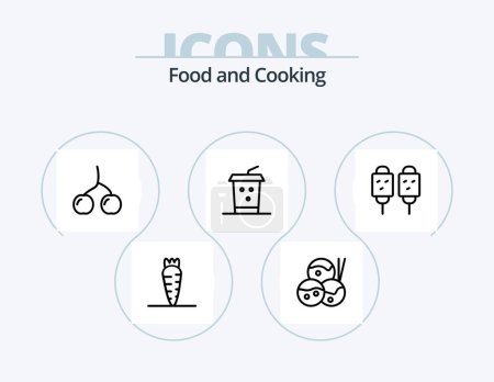 Téléchargez les illustrations : Ligne alimentaire Icône Pack 5 Icône Design. Louche. nourriture de rue. manger. frit. chien - en licence libre de droit