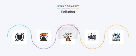Téléchargez les illustrations : Pollution Line Filled Flat 5 Icon Pack Including radioactive. pipe. fire. pollution. gas - en licence libre de droit