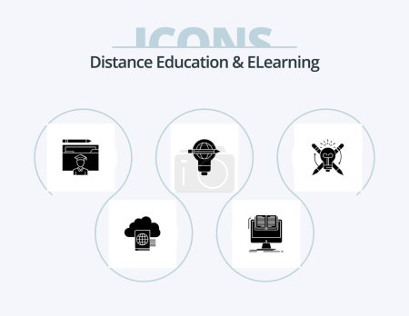 Illustration for Distance Education And Elearning Glyph Icon Pack 5 Icon Design. bulb. pen. book. success. graduation - Royalty Free Image