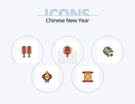 Illustration for Chinese New Year Line Filled Icon Pack 5 Icon Design. bell. zhihu. music. chinese. sign - Royalty Free Image