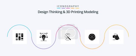 Ilustración de Design Thinking And D Printing Modeling Glyph 5 Icon Pack Including box. star. tricks. project. pentacle - Imagen libre de derechos
