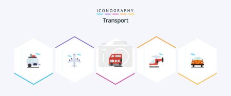 Téléchargez les illustrations : Transport 25 Flat icon pack including car. vehicle. world. transport. vehicle - en licence libre de droit